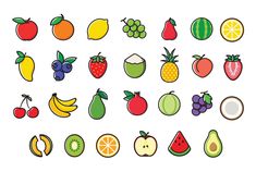 a bunch of different types of fruit on a white background