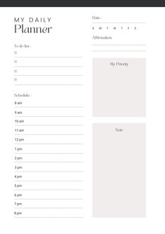 the daily planner is shown in black and white