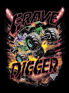 an image of a monster truck with the words grave digger on it's back