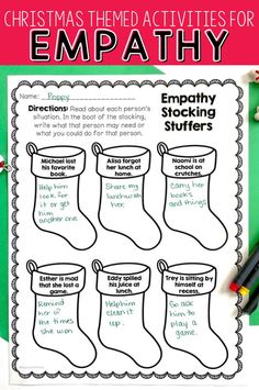 Are you looking for a fun way to teach your students about empathy during this Christmas season? These empathy activities are perfect for helping students to consider the needs of others. Students will look at various scenarios and determine how they can show empathy to others. Christmas Social Emotional Learning Activities, Therapy Christmas Activities, Christmas Group Therapy Activities, Christmas Mindfulness Activities, Christmas Sel Activities, Christmas Counseling Activities, Christmas Counseling Activities For Kids, Christmas Therapy Activities Kids, Christmas Therapy Activities