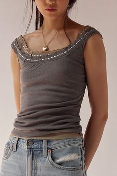 So simple with sweet details, this classic tank is featured in a sheer ribbed cotton knit with ribbon-adorned lace trim. **Fit:** Form-fitting, full length **Features:** Semi-sheer cotton rib, scoop neckline, lace straps and trim with ribbon detailing **Why We | Only You Tank Top by Intimately at Free People in Grey, Size: XS Lace Straps, New Wardrobe, Cotton Knit, Casual Fits, Boho Outfits, Fashion Inspo Outfits, Lace Trim, Heather Grey, New Fashion