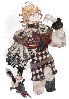 a drawing of a woman with blonde hair wearing a checkered outfit and holding a knife