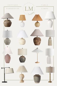 the lamps are all different colors and sizes