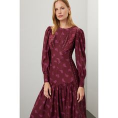 Red floral chiffon (100% Recycled Polyester). Empire. Long sleeves. Crewneck. Back zipper closure. Imported. Rent The Runway, Closet Designs, Derek Lam, Floral Chiffon, Red Purple, Red Floral, Dress Details, Chiffon, Long Sleeves