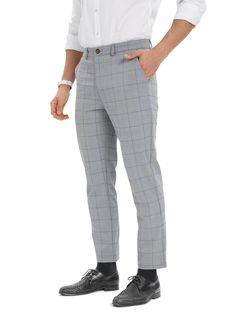 Grey  Collar  Fabric Plaid  Embellished Slight Stretch  Men Suits & Separates Men Suit, Gray Suit, Suit Pants, Suit Separates, Plaid Pants, Tailored Trousers, Plaid Print, Mens Suits