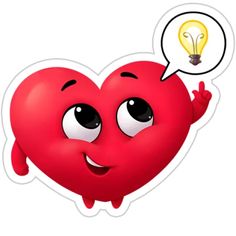 a red heart with a light bulb above it's head and an empty thought bubble