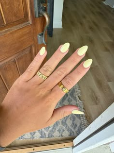 Yellow Homecoming Nails, Yellow French Tip Gel Nails, Yellow Hoco Nails, Glazed Yellow Nails, Simple Yellow Nails, Light Yellow Acrylics, Light Yellow Nails French Tip, Tennis Nails, Basic Summer Nails