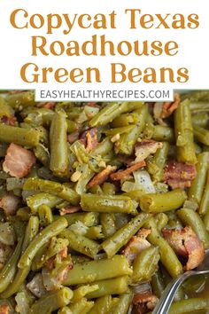 green beans with bacon and other toppings in a bowl