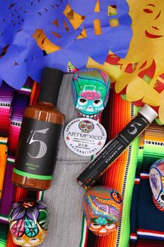 the contents of a mexican day of the dead makeup and other items are laid out