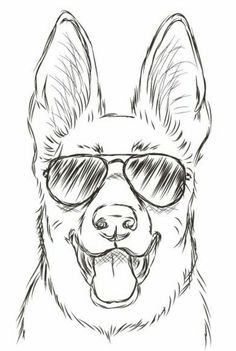 a drawing of a dog with sunglasses on it's face, smiling and looking at the camera