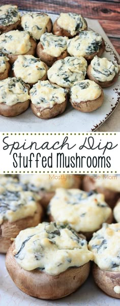 spinach dip stuffed mushrooms on a plate