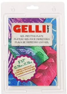 a packaged package of gelli art pastes in pink, blue and green colors