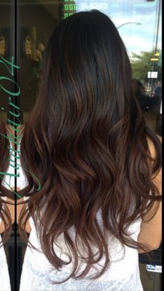 7w Hair Color, What Color Would Look Good On Dark Brown Hair, Deep Brown Balayage Dark, Asian Hair Balayage Red Dark Brown, Hair Color In Black Hair, Coco Brown Balayage, Light Brown Ends On Dark Hair, Black Hair With Brown Streaks