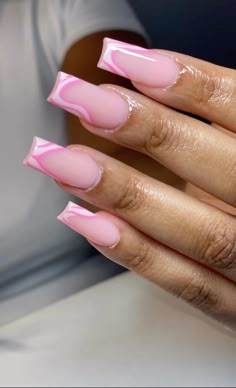 Nail With One Design, Cute Nail Square Designs, Tamper Square Nails Long, Nail Shop Acrylic Nails, Pink Abstract Nails Square, Medium Nail Ideas Pink, Basic Medium Nails, Short Pink Nail Inspo Acrylic, Medium Square Acrylic Nails Designs Pink