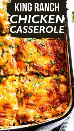 a casserole dish with chicken and cheese in it