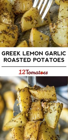 grilled lemon garlic roasted potatoes with text overlay