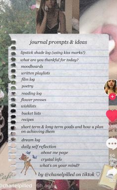 an image of a woman's journal with the words journal prompts and ideas