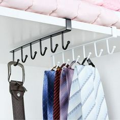 Description: This item easily slides onto shelf or mounts under cabinets. Doesn't need screws or nails, easy to install. It can store up kitchen necessities, such as mugs, spoons, even small pots. Also a perfect choice for wardrobe storage. Simple and practical. It organizes your kitchen space by hanging kitchen utensils and towels with these great hooks. Durable and sturdy. This hanging rack is sturdy metal construction, can bear and hang heavy items as your needs. Making full use of partitions Entrance Closet Ideas, Sloped Ceiling Closet, Ikea Storage Ideas, Diy Closets, Closet Organization Bedroom, Entrance Closet, Dormer Bedroom, Clothes Cupboard, Small Closet Organization Bedroom