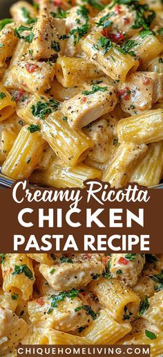 creamy ricotta chicken pasta recipe in a bowl