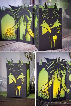 three different pictures of some sort of card with an image of a dragon on it