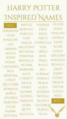 the harry potter inspired names poster