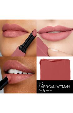 What it is: A high-intensity matte formula that glides on bold color with 10-hour wear. What it does: Play with a high-intensity matte sensation. In just one swipe it glides on bold color that lasts for 10 hours and sets to a smooth, matte finish. The lipstick is formulated with Power Pigment Complex, a dynamic blend of pure pigments and color-locking ingredients that saturate lips with dense color. Imported Nars Powermatte Lipstick, Nars Lip, Nars Makeup, Bottom Lip, Cupids Bow, Rosé Brown, Long Lasting Lipstick, American Woman, Lip Colour