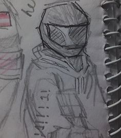 a drawing of a person wearing a helmet