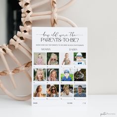 a family photo is displayed on the front cover of this card for parents to be