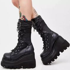 Wedges Heels Black, Punk Halloween, Concert Party, Witch Cosplay, Women's Motorcycle Boots, Popular Boots, Wedges Heels, Buy Boots, High Wedges