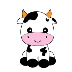 a cartoon cow sitting down on the ground