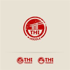 the thi mobile logo is shown in red and white, on a beige background