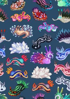 many different types of sea animals on a blue background