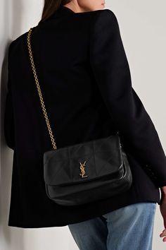 SAINT LAURENT Jamie 4.3 small quilted leather shoulder bag | NET-A-PORTER Ysl Bag Aesthetic Outfit, Saint Laurent Jamie Bag, Ysl Jamie 4.3, Ysl Jamie Bag, Ysl Crossbody Bag Outfit, Ysl Bag Outfit Casual, Black Crossbody Bag Outfit, Hand Bag Outfit, St Laurent Bag