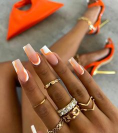 Nails And Rings, Nagellack Trends, Retro Nails, Colorful Nails, Classy Acrylic Nails, Natural Glam, Jelly Nails, Summer Acrylic Nails, Orange Nails