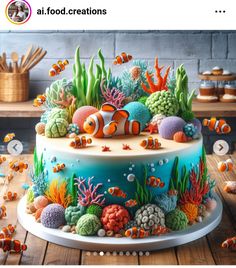 an image of a cake decorated with fish and corals