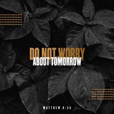 the words do not worry about tomorrow are surrounded by black and gold leaves on a dark background