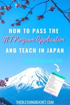 the words how to pass the it program application and teach in japan on top of a mountain