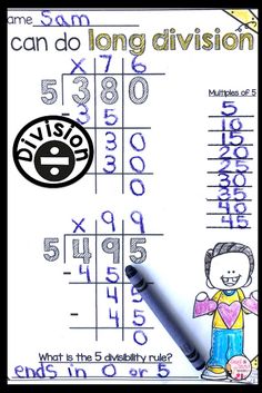 an image of a long division game with the numbers and symbols on it's side