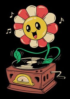 a flower that is on top of a record player