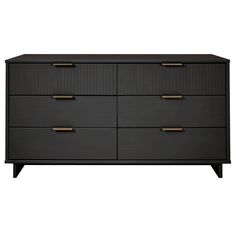 a black dresser with gold handles and drawers