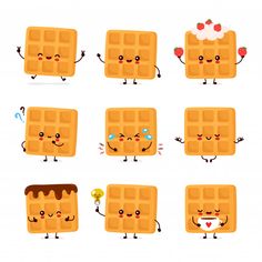 cartoon waffles with different emotions and expressions