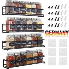 the spice rack is organized and ready to be put into use with other spices, seasonings, and condiments