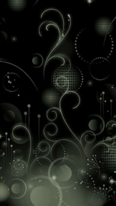 an abstract black and white background with circles, stars and swirls in the center