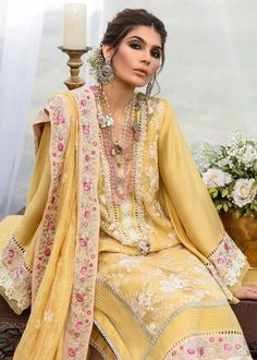 Sunshine – Saira Shakira Yellow Silk Kurta For Eid, Fitted Yellow Cotton Silk Kurta, Yellow Silk Long Sleeve Kurta, Mustard Color Straight Kurta Set, Fitted Yellow Kurta With Sheer Dupatta, Mustard Straight Kurta Sets, Yellow Silk Salwar Kameez With Chikankari Embroidery, Yellow Resham Embroidery Sets, Elegant Yellow Chanderi Kurta