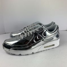 Nike Air Max 90 Women’s Shoes Metallic Pack-Chrome (Cq6639 001) Sz 15.5. Shipped With Usps Priority Mail. Women's 15.5 Equivalent To Men's 14 Chrome Shoes, 90 Women, Nike Air Max 90 Women, Air Max 90 Women, Pokemon Oc, Inspo Board, Chrome Colour, Nike Air Max 90, Priority Mail