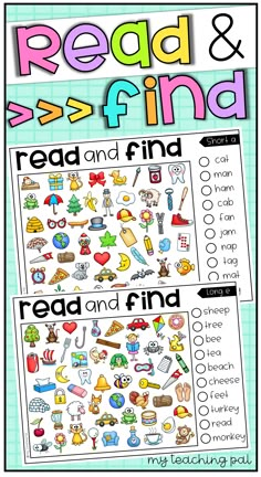 read and find worksheet with the words read and find in front of it