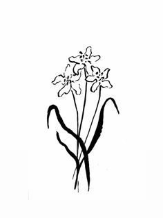 a black and white drawing of some flowers