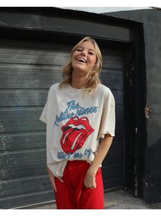 The Rolling Stones Start Me Up Thrifted Tee – Wildflower / Texaholic® Rolling Stones Outfit, Distressed Tee, Shirt Model, New Arrival Dress, Dress Romper, Rolling Stones, Unique Colors, Vintage Denim, Aesthetic Clothes