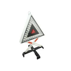 a white and black triangle shaped object on top of a tripod with an orange handle