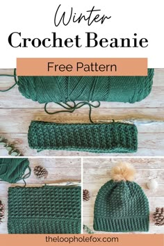 the winter crochet beanie pattern is shown with text that reads, free pattern